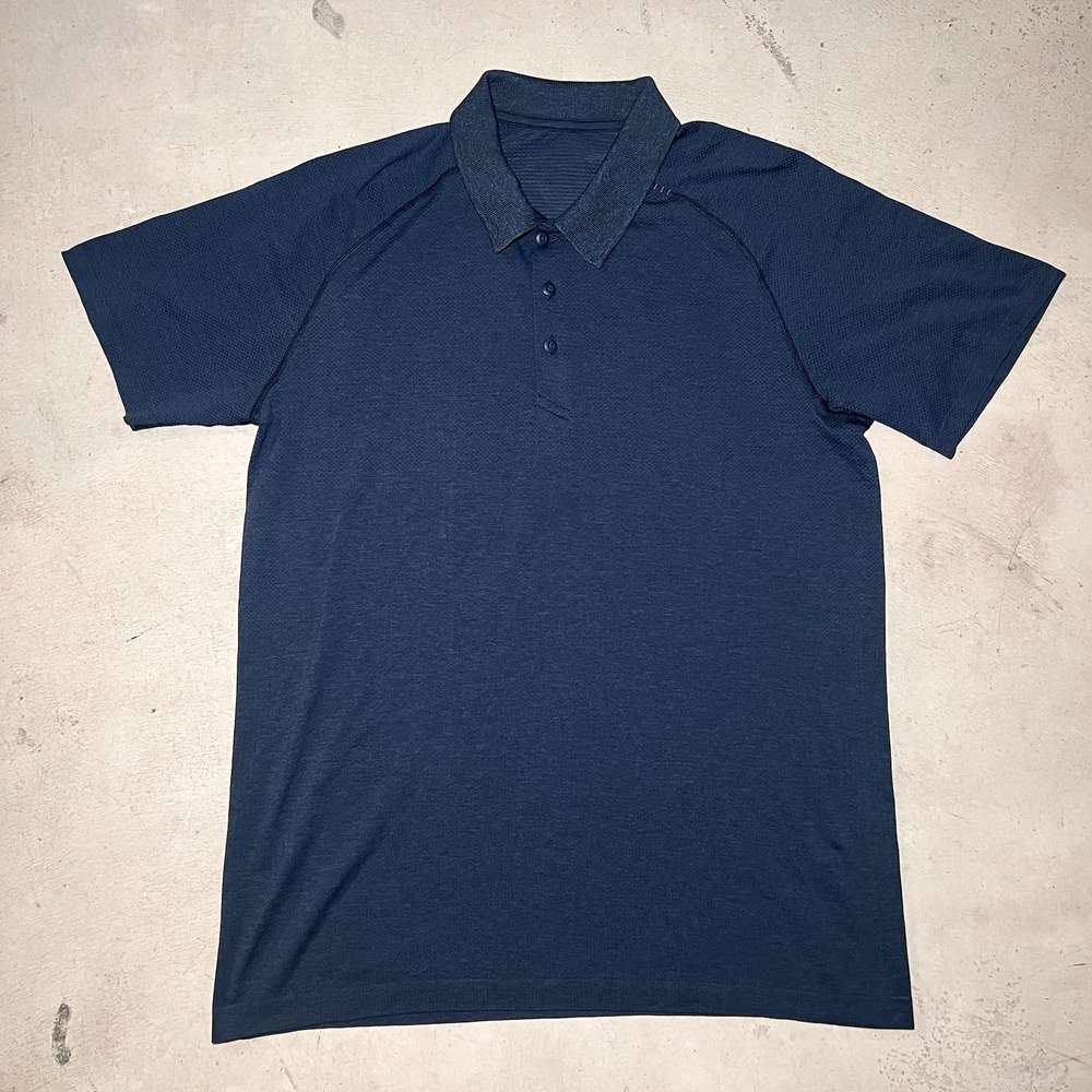 Lululemon Polo Shirt Mens L Navy Blue Metal Vent Tech Performance Golf Stretch